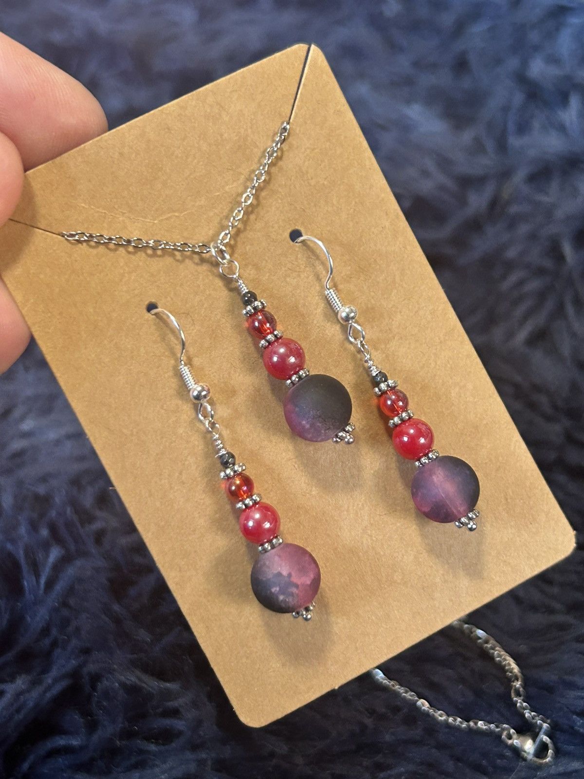 Handmade Handcrafted ombré crackle art glass necklace and earring set Size ONE SIZE - 1 Thumbnail
