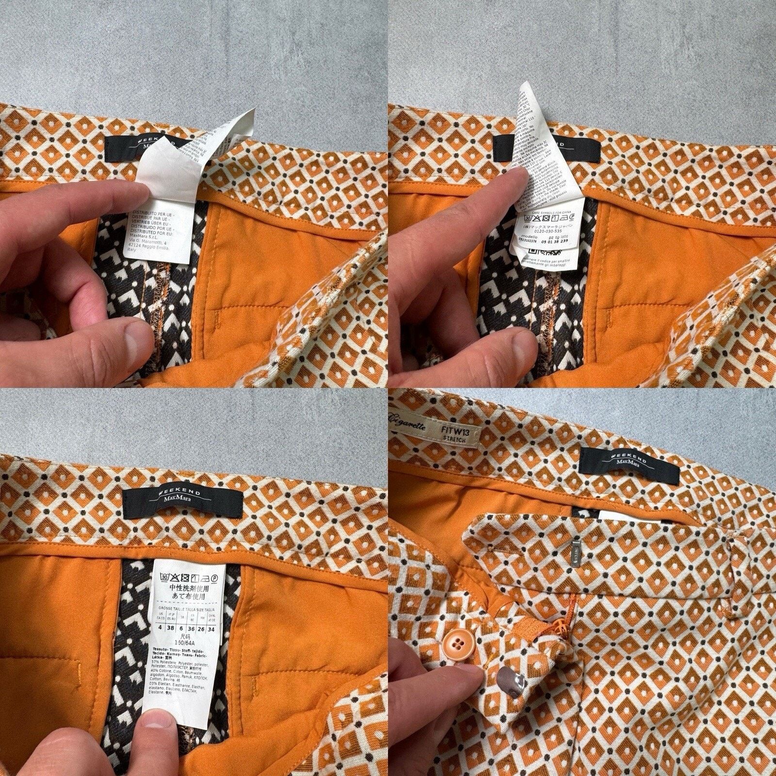Weekend Max Mara WEEKEND MAX MARA Orange Patterned Papaya Trousers Size 26" / US 2 / IT 38 - 22 Thumbnail