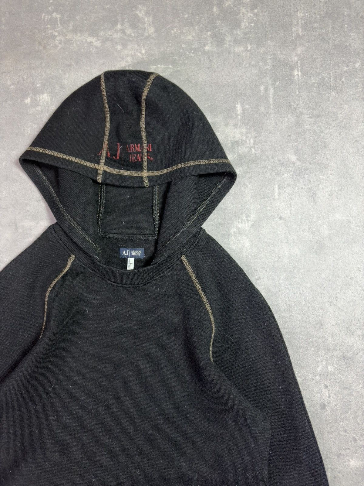 Armani 00s Armani Jeans Slim Fit Big Hood Archival Wool Hoodie M L Size US M / EU 48-50 / 2 - 4 Thumbnail
