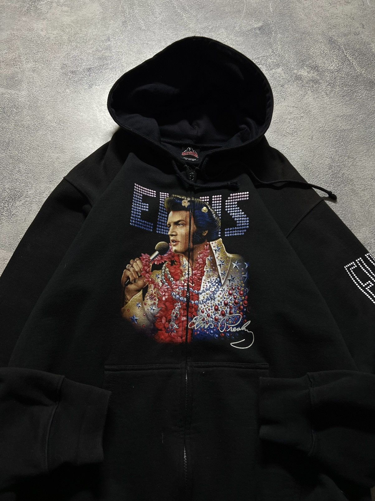 Band Tees × Vintage Vintage Elvis Presley 🖤 Faded All Over Print Zip Hoodie 90’s Size US XL / EU 56 / 4 - 3 Thumbnail