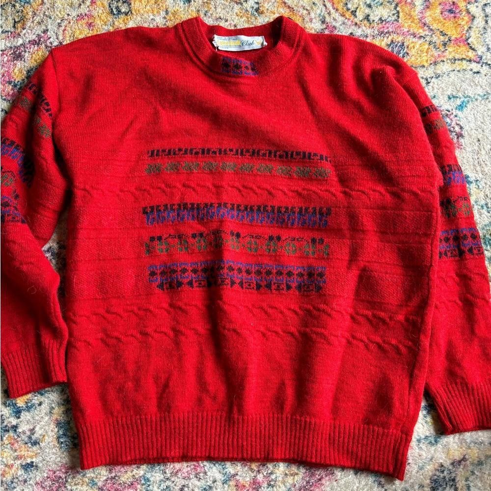 Designer Vintage red crewneck 100% wool Size US XL / EU 56 / 4 - 1 Thumbnail