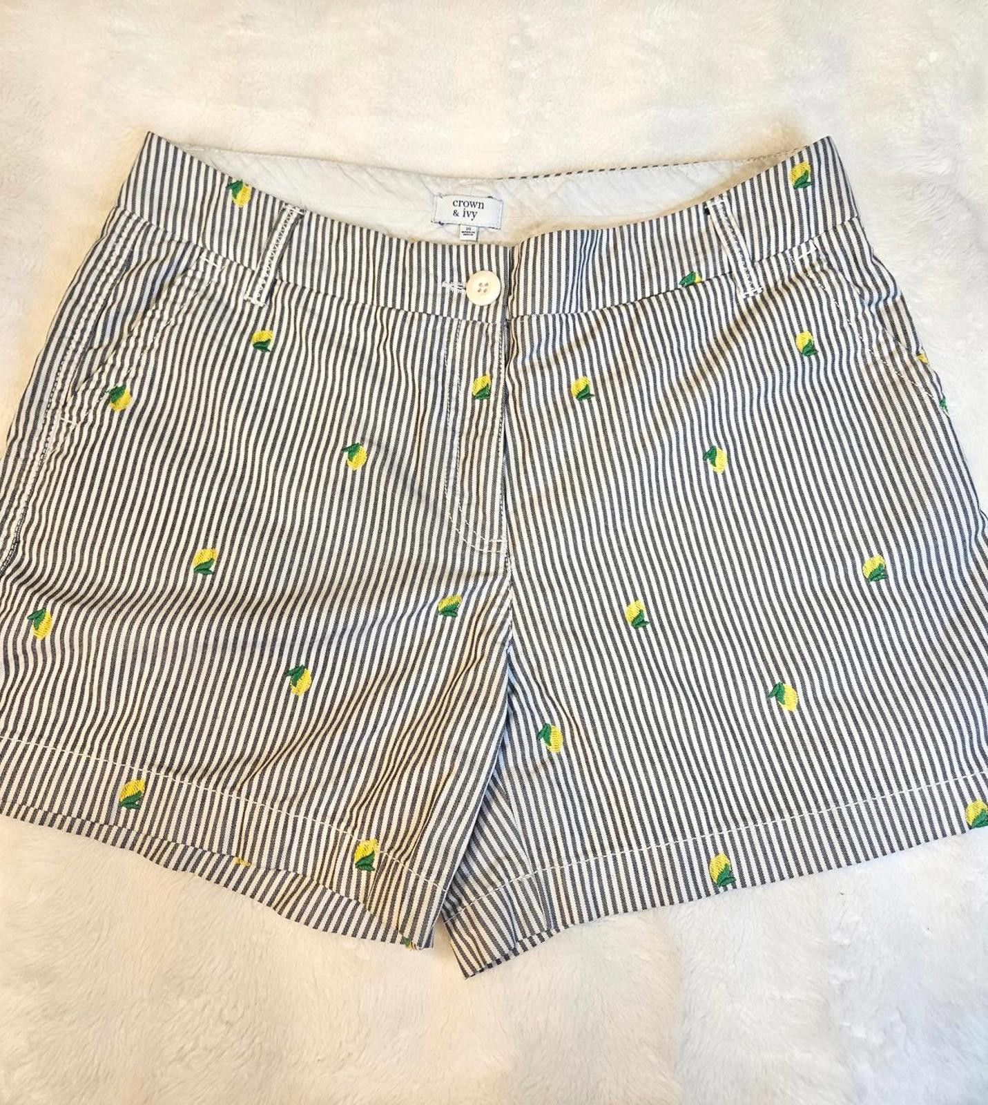 Designer Crown & Ivy Striped Shorts with Fruit Embroidery - Size 10 Size 32" / US 10 / IT 46 - 1 Thumbnail