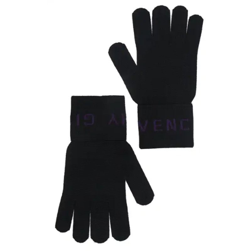 Givenchy Givenchy Logo Cuff Wool Gloves black and purple Size ONE SIZE - 1 Thumbnail