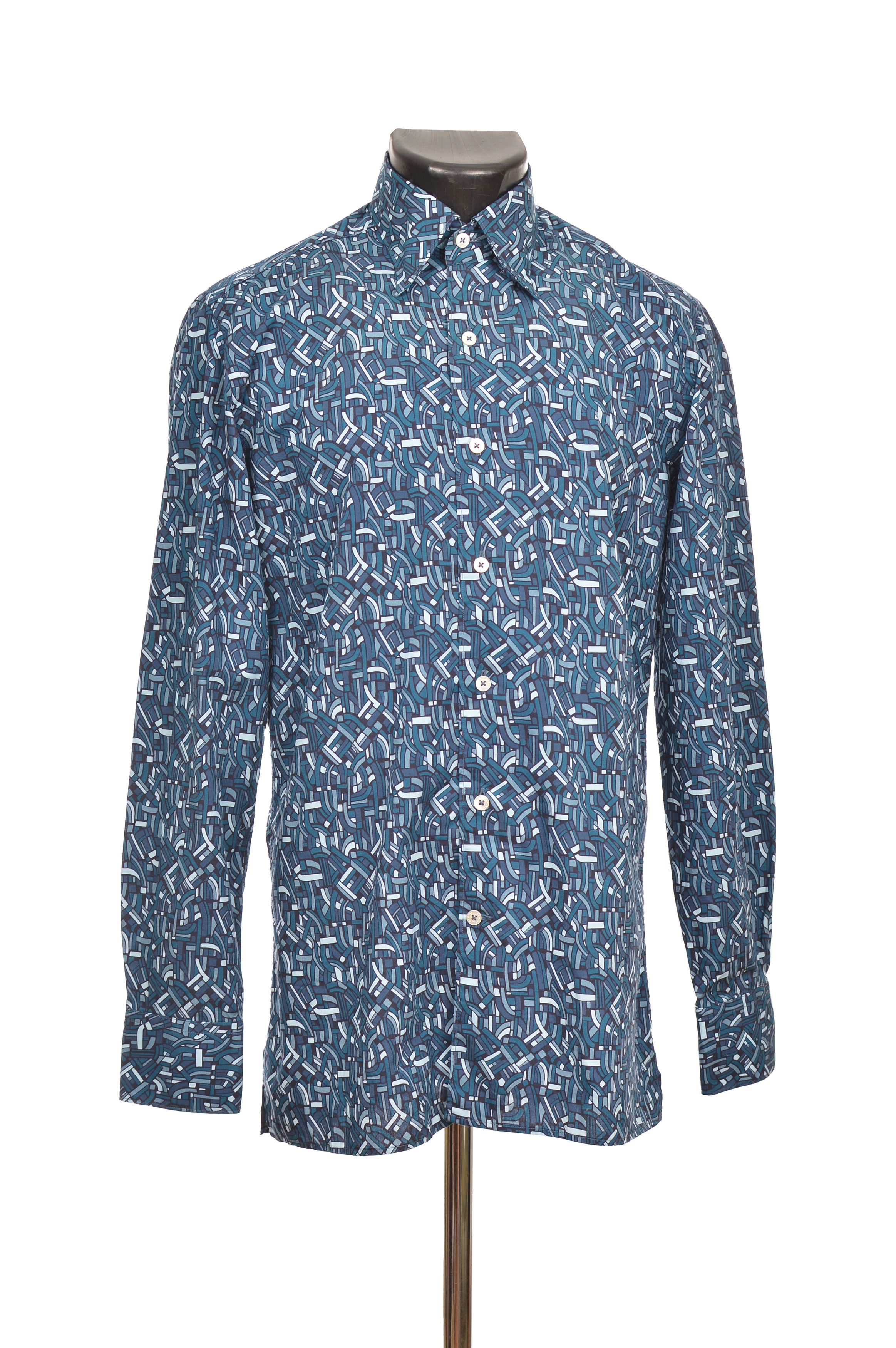 Canali Canali Blue Full-Print Cotton Button Shirt Size US S / EU 44-46 / 1 - 1 Thumbnail