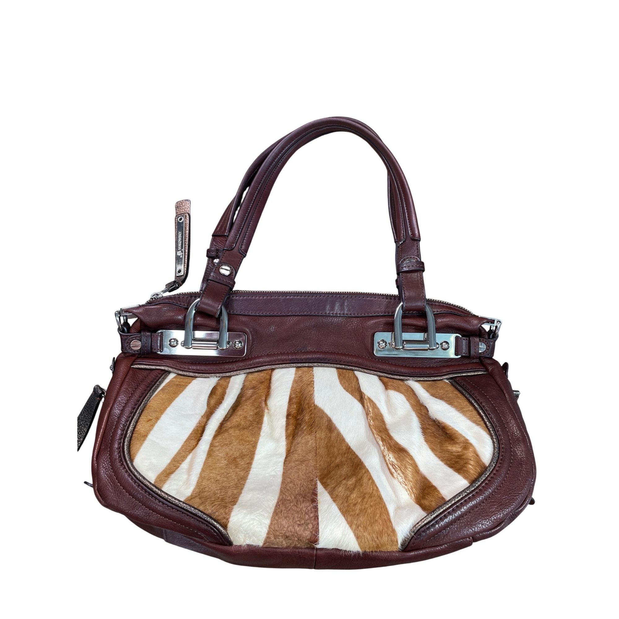 Other B. Makowsky Zebra Leather Shoulder Handbag Red/Brown Womens Size ONE SIZE - 1 Thumbnail