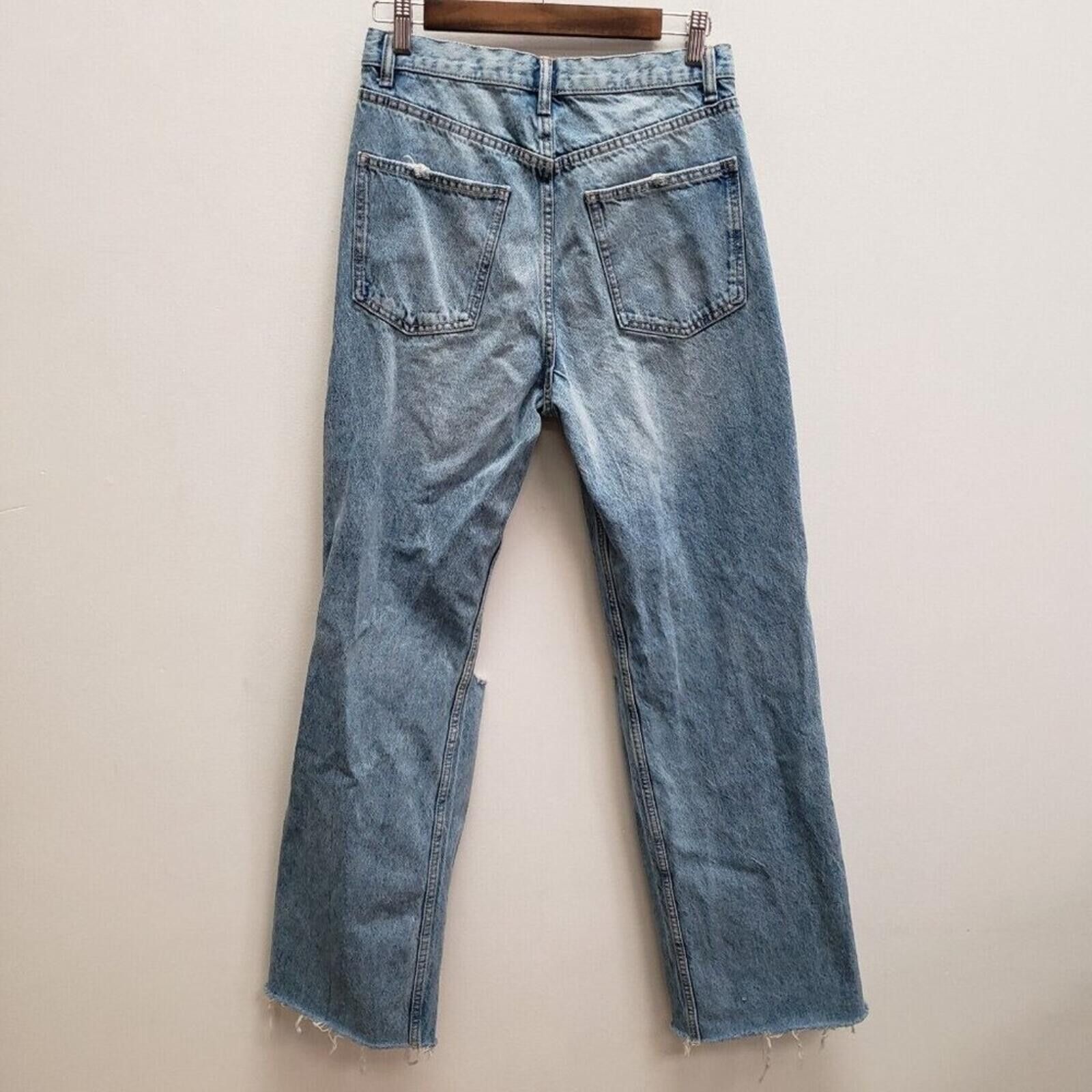Zara Zara Light Blue Distressed Wide Leg Jeans Size 28" / US 6 / IT 42 - 2 Thumbnail