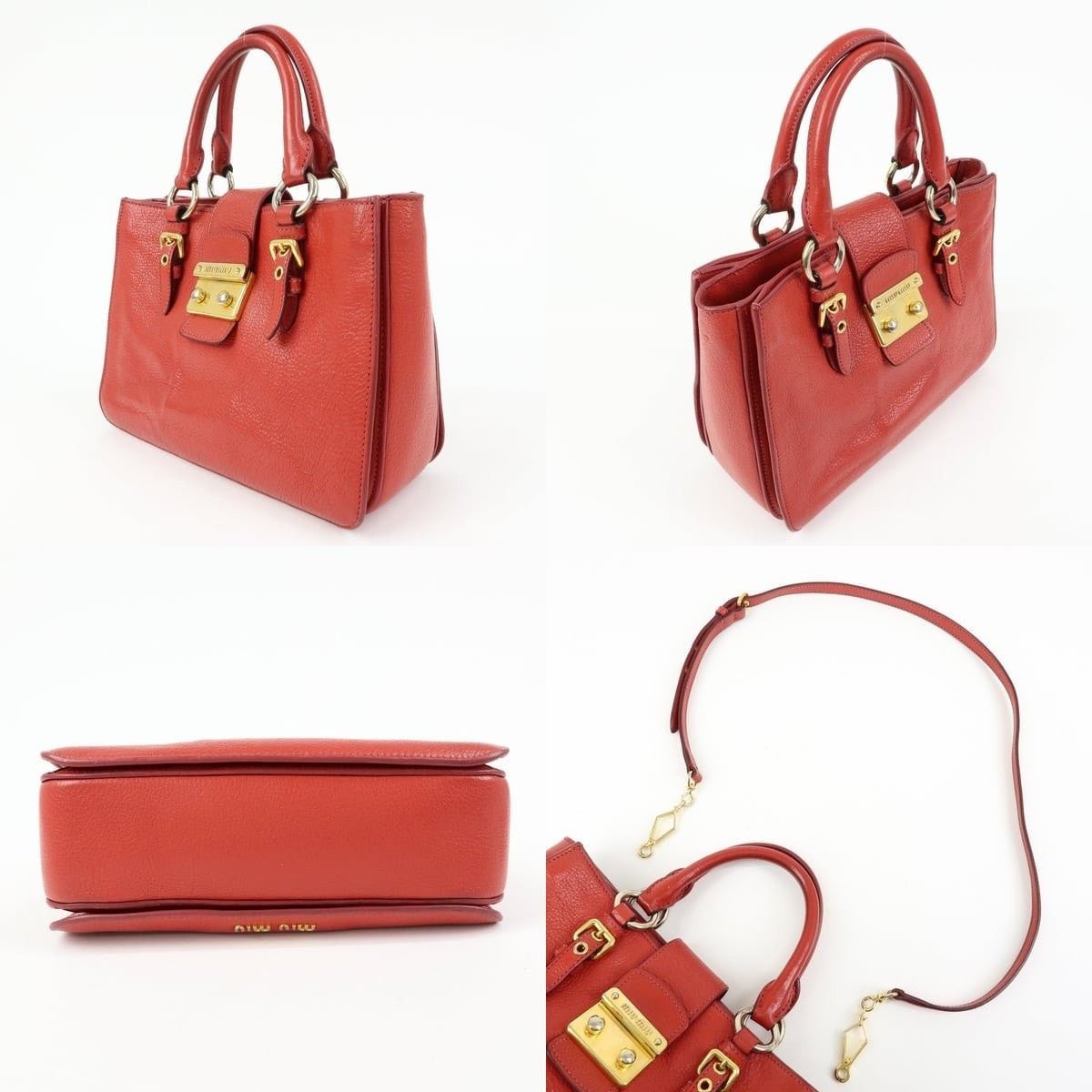 Miu Miu Miu Miu Madras Leather Satchel Red Size ONE SIZE - 3 Thumbnail