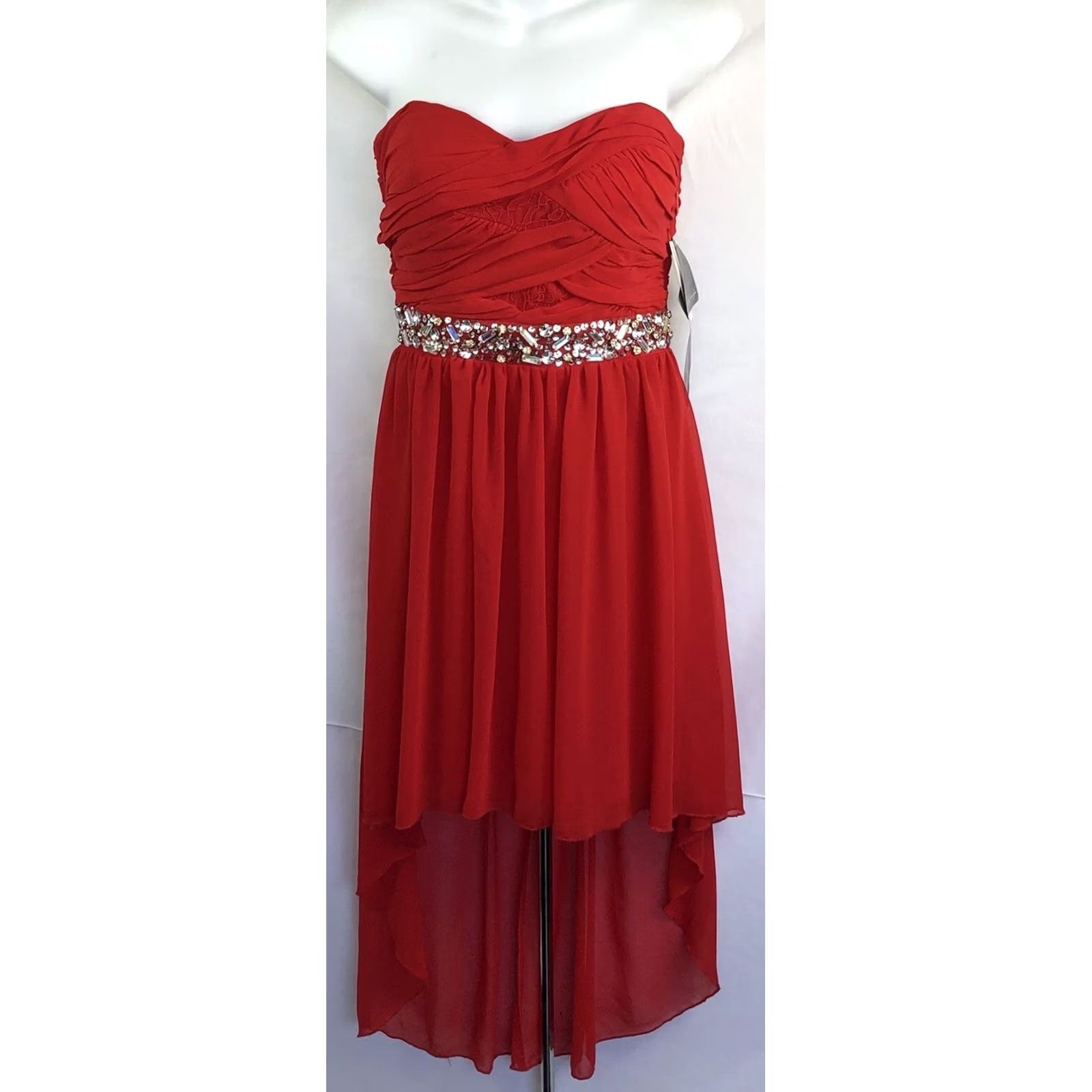 Vintage City Triangles Dress Womens 5 Red NWT Strapless Ruched Tiered Bead Glam Prom formal Size S / US 4 / IT 40 - 7 Thumbnail