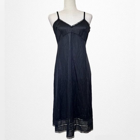 Vintage Vintage JCPenny Black Satin Slip Midi Dress | Grailed