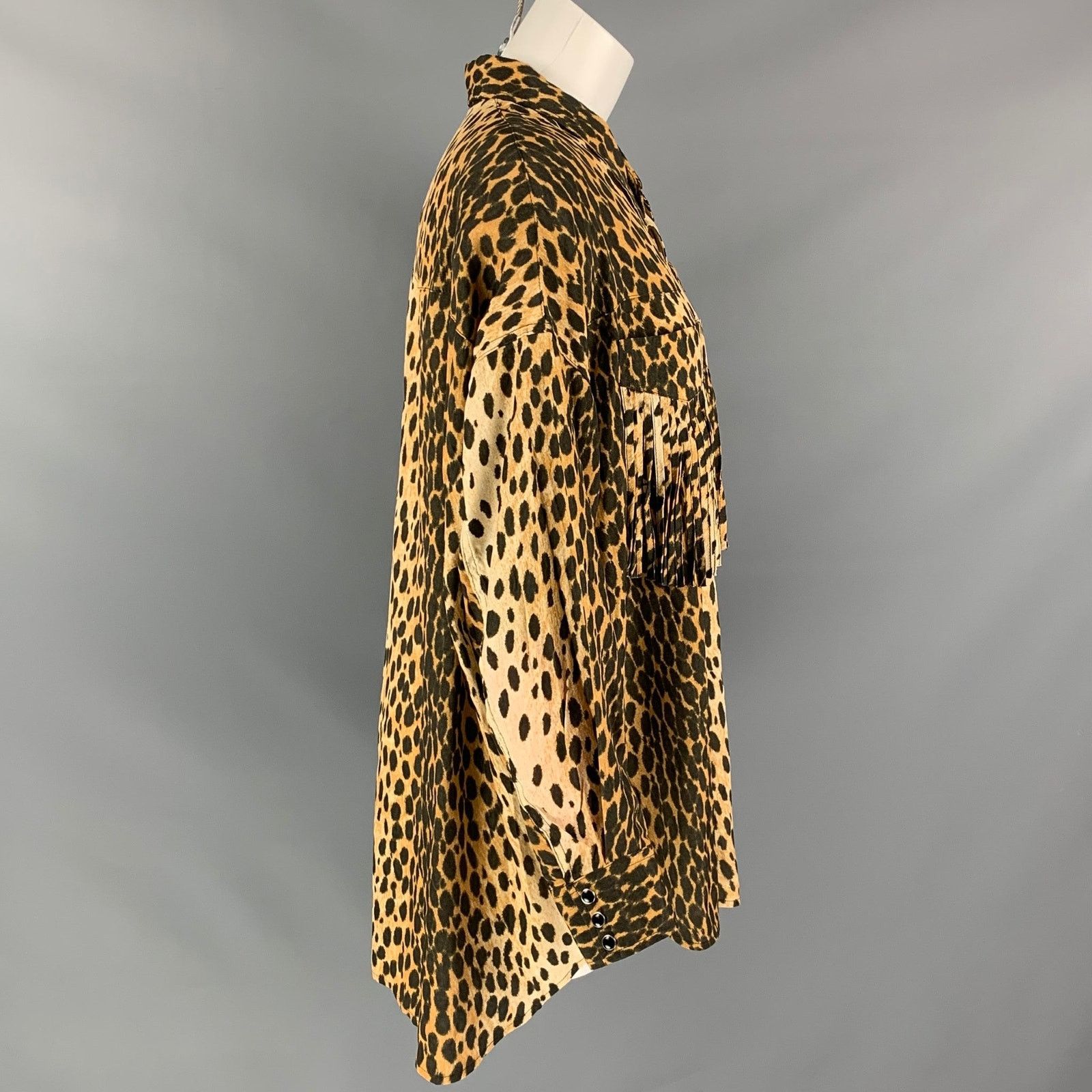 R13 Western Fringe Tan Brown Cotton Animal Print Oversized Shirt Size XS / US 0-2 / IT 36-38 - 3 Thumbnail