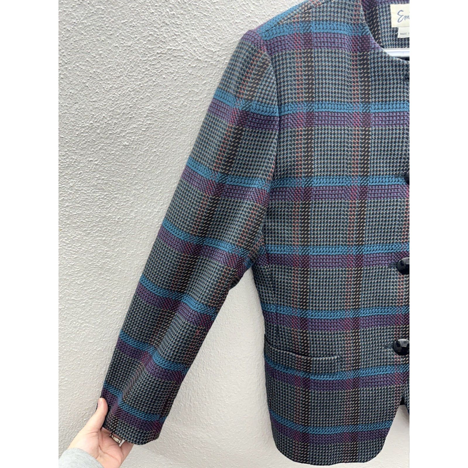 Vintage VINTAGE Emily Blazer Shirt Womens 10 Plaid Tweed Wool Blend Long Sleeve Button Up Black Size L / US 10 / IT 46 - 2 Thumbnail