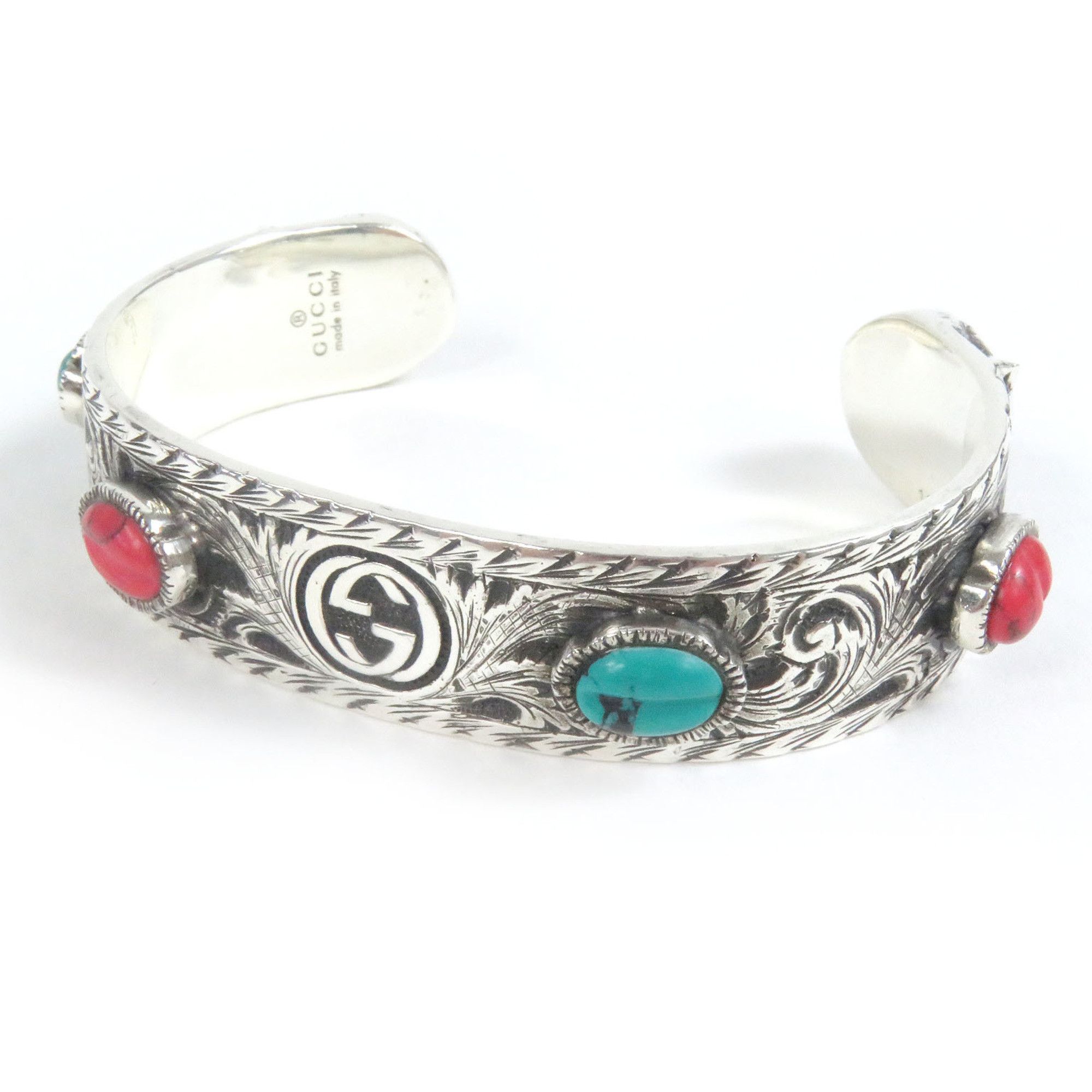 Gucci GUCCI 524922 Cat Head AG925 Arabesque Double G Le Marche des Merveilles Bangle Bracelet Silver Turquoise Red Size 16 Comes with dust bag Made in Italy Weight 54.8g Women's Size ONE SIZE - 1 Thumbnail