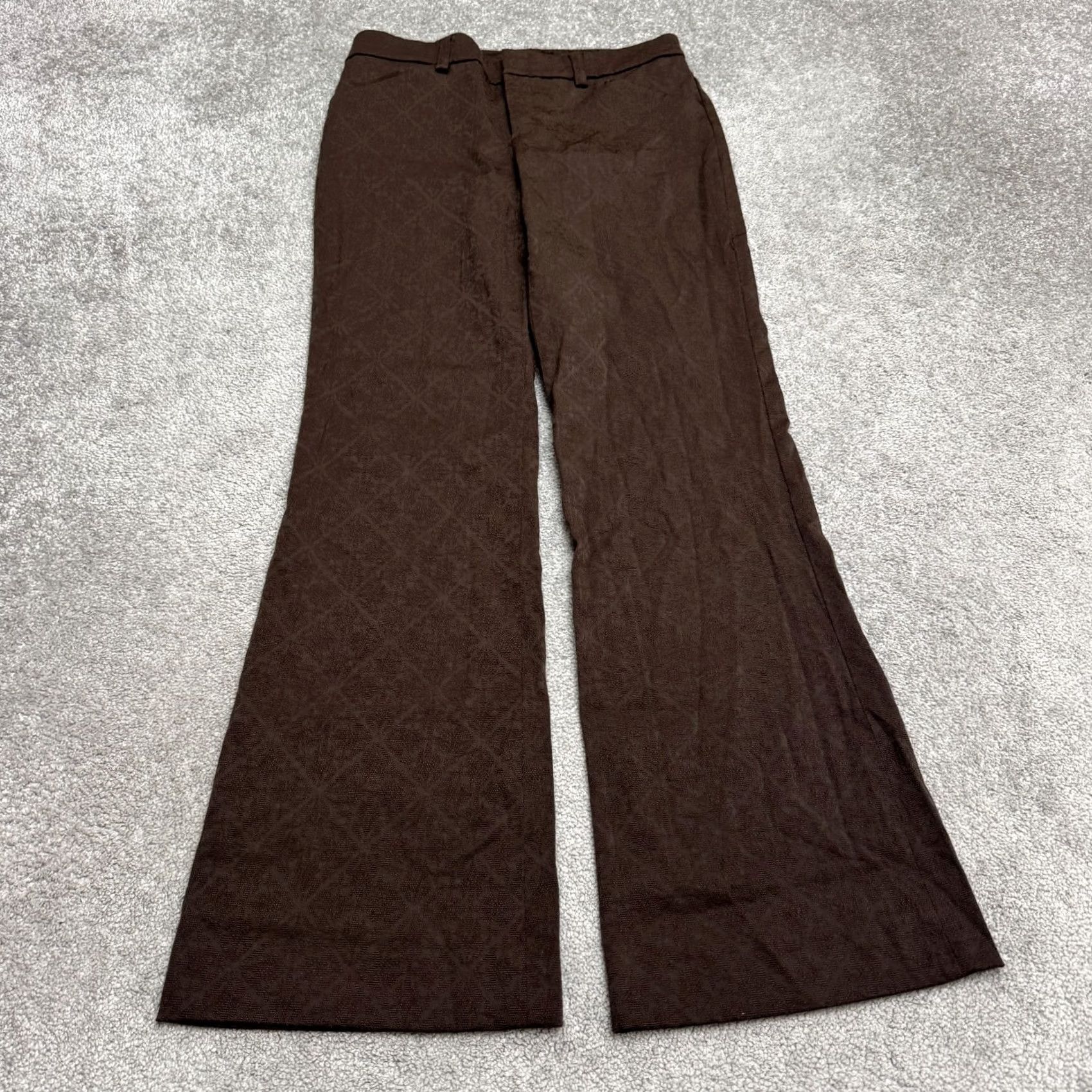 Vintage Womyn Dress Pants Flared Jacquard High Rise Brown Argyle Diamond 10 Women's Pants Size 32" / US 10 / IT 46 - 2 Thumbnail