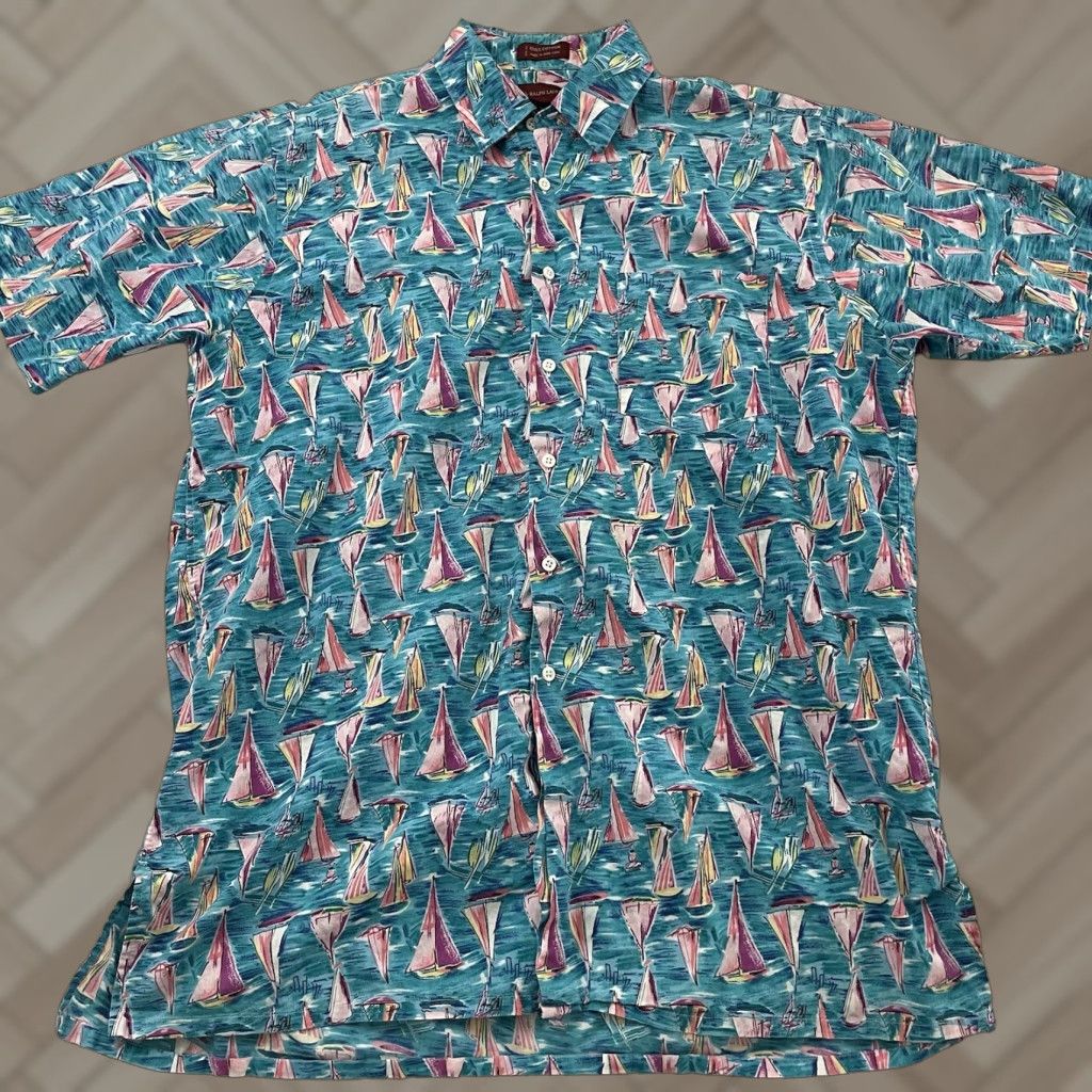 Chaps VINTAGE Chaps Ralph Lauren Short Sleeve Sailboat Button Front Top Mens L Blue Shirt Button-Up SS Sailboat Theme 90s Size US L / EU 52-54 / 3 - 1 Thumbnail