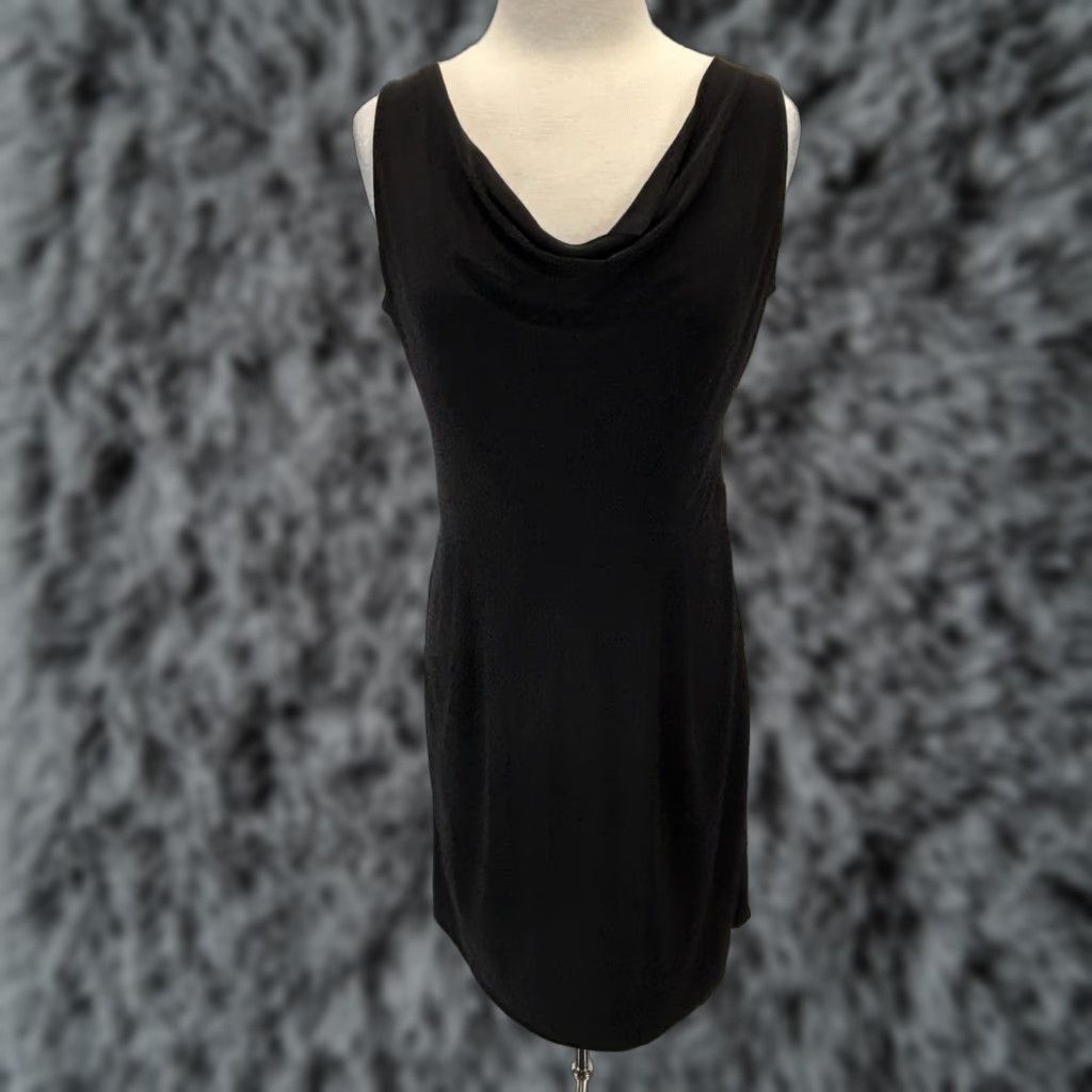 Vintage Clara Sun Woo Black Sleeveless Sz Small Draped Short Sheath Comfort Stretch Dress Women S Casual Workwear Party/Cocktail, Regular, Polyester Blend Size 28" / US 6 / IT 42 - 1 Thumbnail