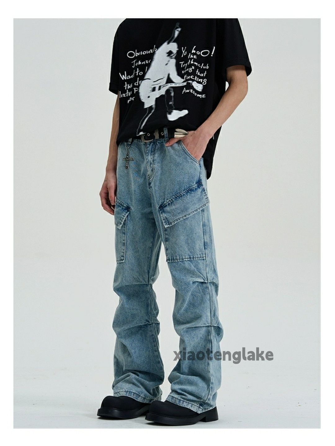Jean × Vintage utility washed faded punk grunge bootcut pleated jeans Size US 30 / EU 46 - 8 Thumbnail