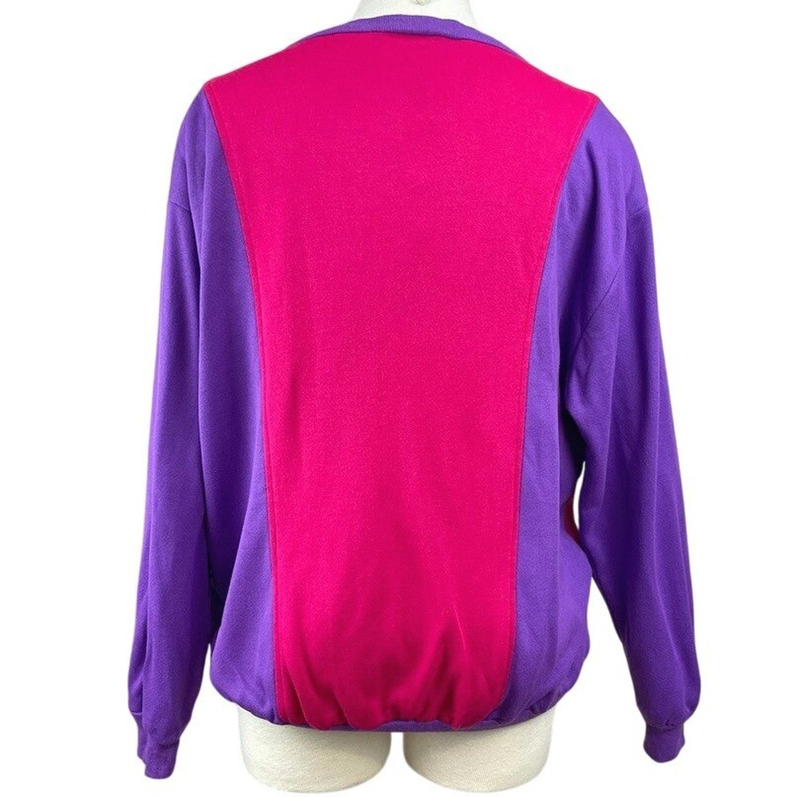 Vintage Vintage 80s Womens (XL) Pockets Pink Purple Sweatshirt Boxy Size XL / US 12-14 / IT 48-50 - 3 Thumbnail