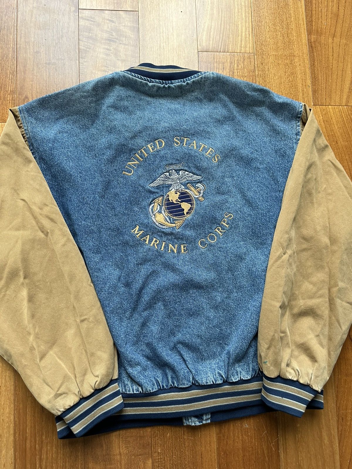 Vintage Vintage 90s United States Marine Corps Denim Bomber Jacket Size US L / EU 52-54 / 3 - 3 Thumbnail