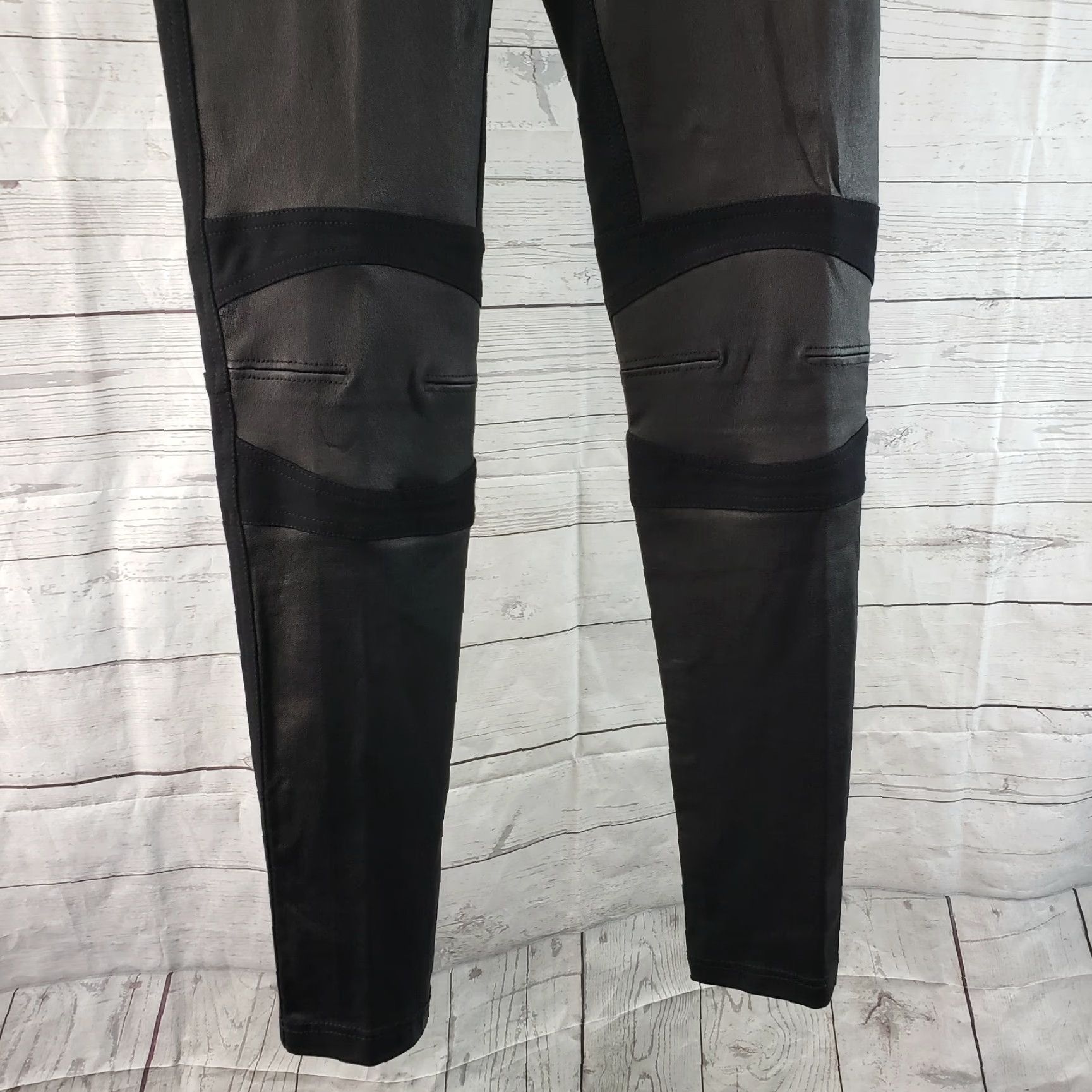 Vintage Catherine Malandrino Womens Pants Sz 8 Black Lamb Leather Ponte Mid Rise Skinny Trousers Mens Womens Size 30" / US 8 / IT 44 - 3 Thumbnail