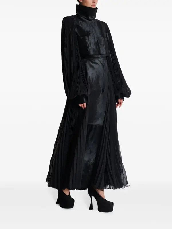 Balmain o1s1wg111025 Pleated Hi-neck Trench Coat in Black Size XS / US 0-2 / IT 36-38 - 3 Thumbnail