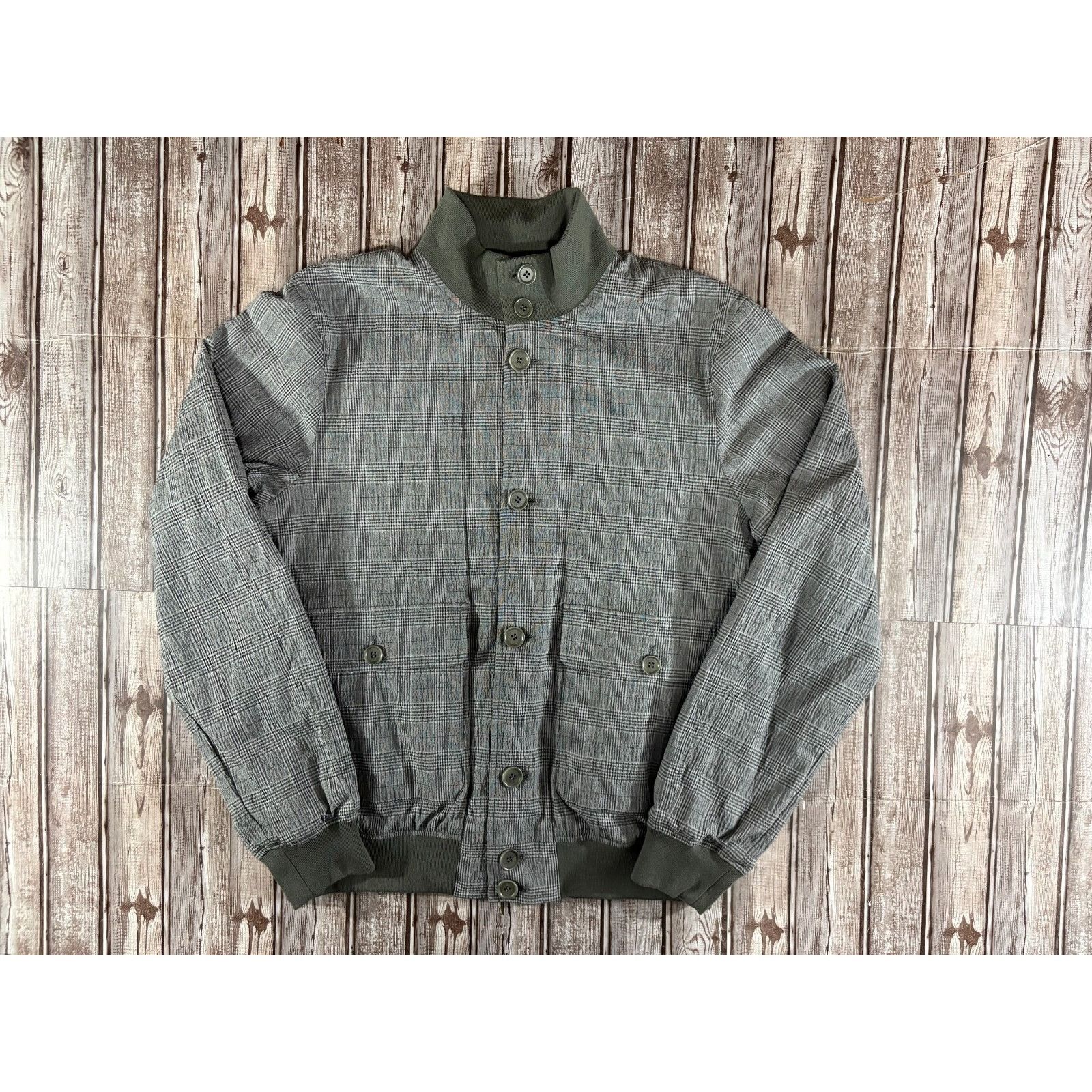 Aspesi Aspesi Cotton Check Bomber Jacket size L color grey green ms Size US L / EU 52-54 / 3 - 2 Thumbnail