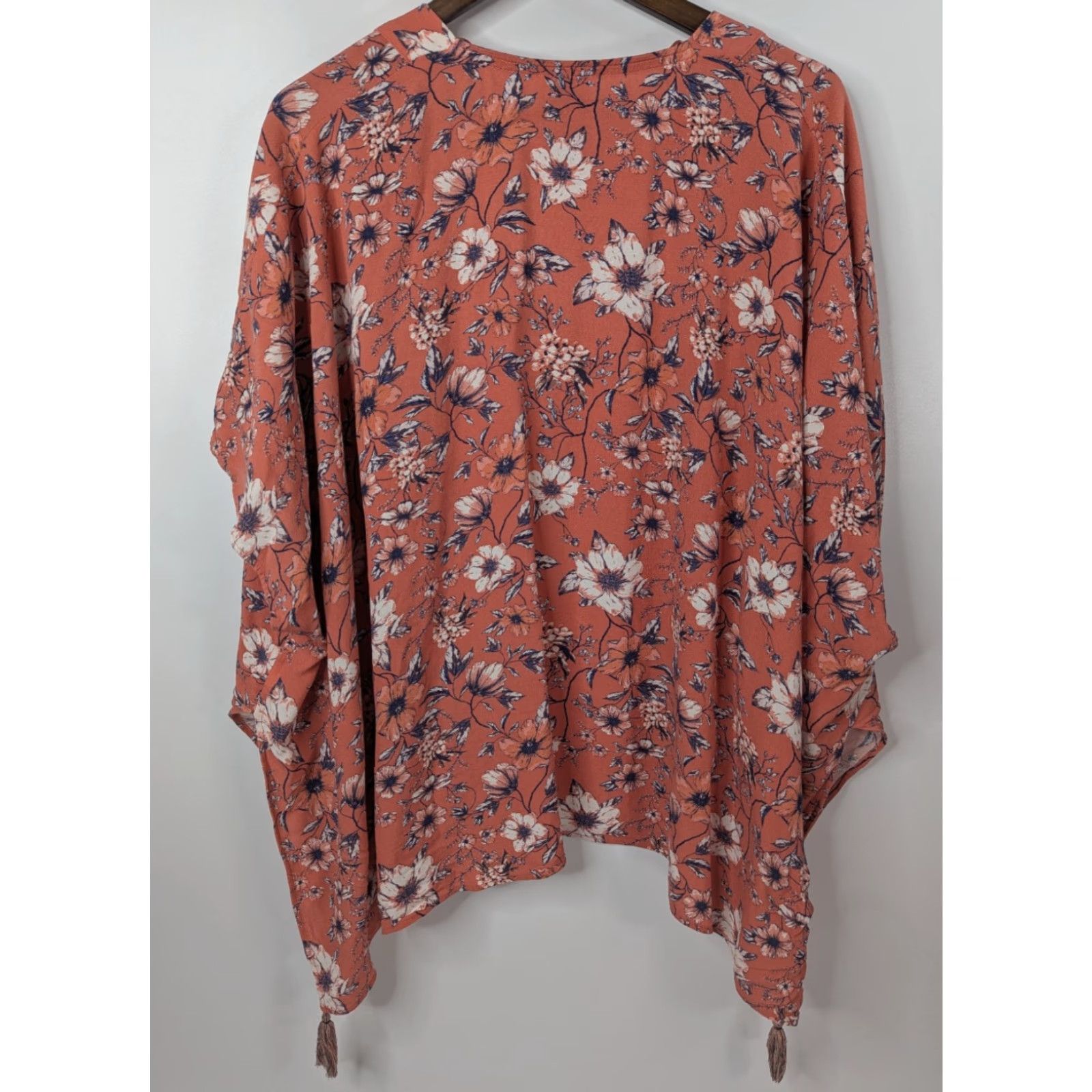 Vintage Knox Rose Women's M/L Pink Orange Open Front Floral Poncho Cover Up Boho Rayon Shirt? Size M / US 6-8 / IT 42-44 - 5 Thumbnail