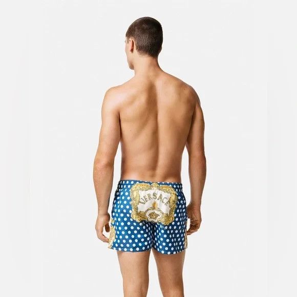 image of Versace Allover Men’S Swim Shorts in Blue, Men's (Size 38)