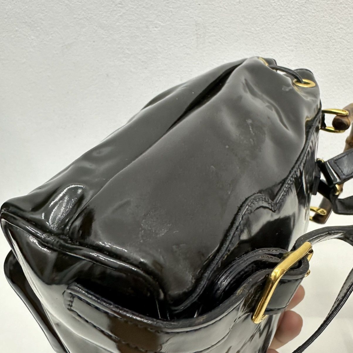Vintage ‼️YES‼️ AUTHENTIC GUCCI BAMBOO BLACK PATENT LEATHER BACKPACK Size ONE SIZE - 9 Thumbnail