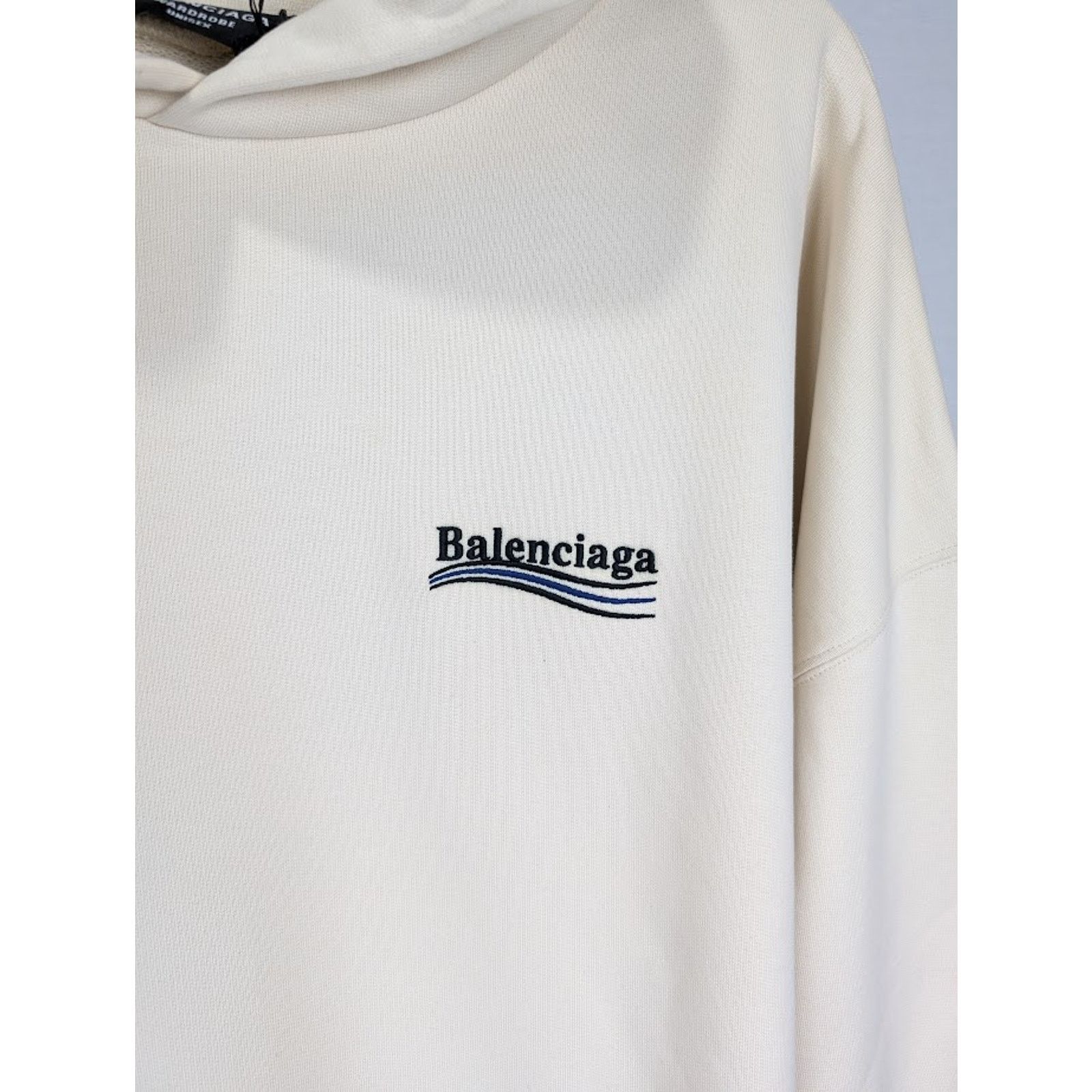 Balenciaga o1rshd1 Hoodie Embroider Pol Bouclette in Cream/Black/Blue Size US M / EU 48-50 / 2 - 4 Thumbnail