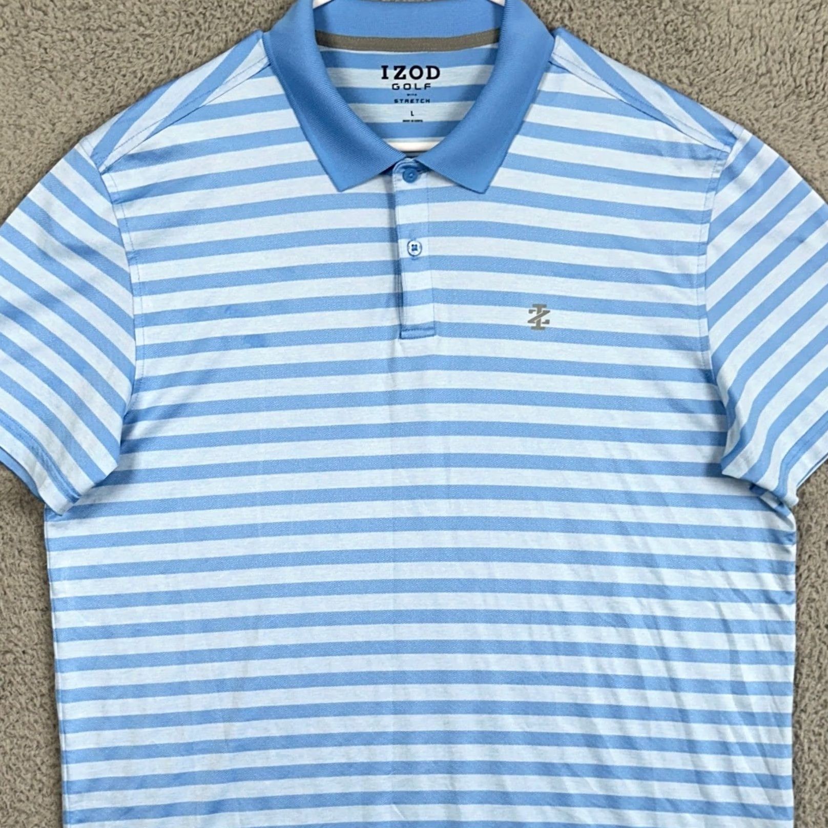 Izod VINTAGE Izod Golf Polo Shirt Mens Large Blue White Striped Short Sleeve Stretch Size US L / EU 52-54 / 3 - 2 Thumbnail