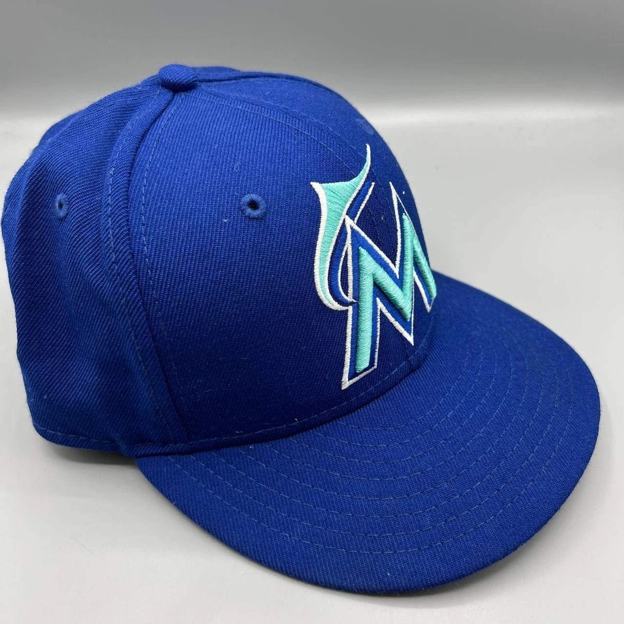 New Era Miami Marlins Hat Men 7 Blue Gray Embroidered Fitted Cap Size ONE SIZE - 7 Thumbnail