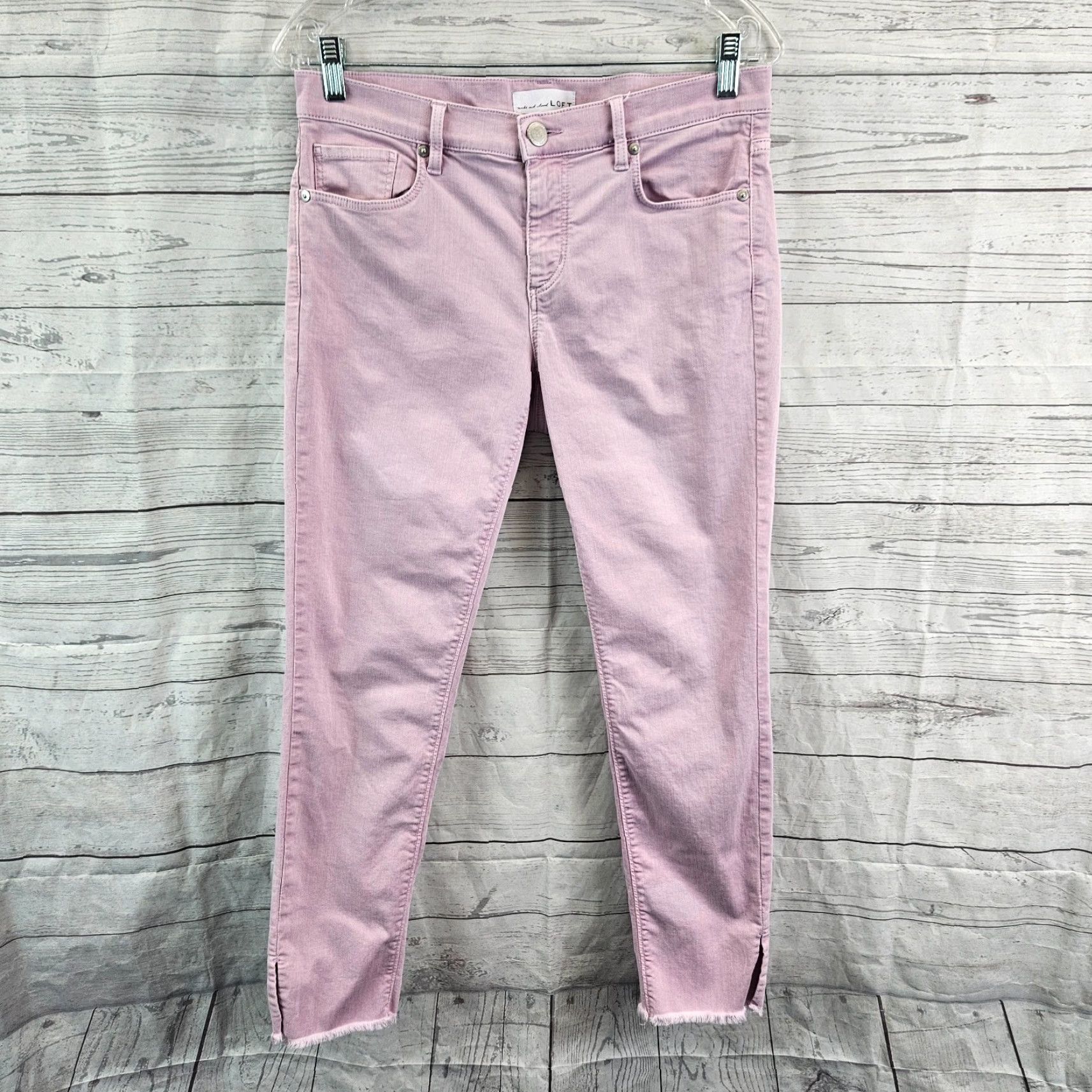 Loft VINTAGE? No. (Corrected) LOFT Womens Modern Skinny Jeans Sz 6 Purple/Pink Raw Hem Mid Rise Denim Cotton Blend Zip Cropped Inseam 26 Womens Size 28" / US 6 / IT 42 - 2 Thumbnail