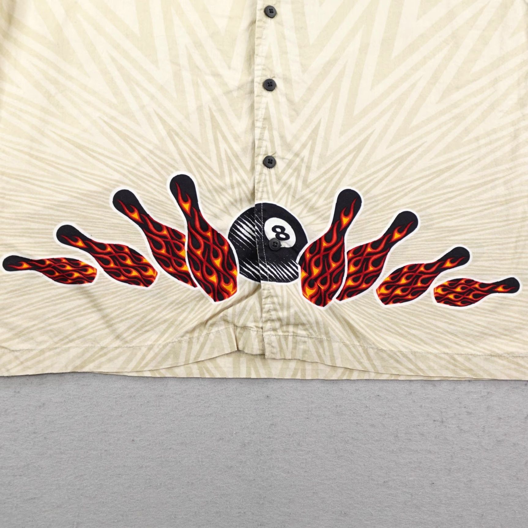 Vintage VINTAGE No Boundaries Shirt Mens XL Beige Flames Bowling Billiards 8 Ball Y2K 90s Mens XL Beige 8-Ball Graphic Print Shirt Size US XL / EU 56 / 4 - 3 Thumbnail