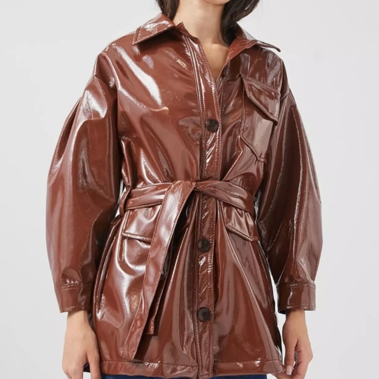 Anthropologie Tach Clothing Mahogany Brown Faux Leather Carioca Jacket Size M / US 6-8 / IT 42-44 - 2 Thumbnail