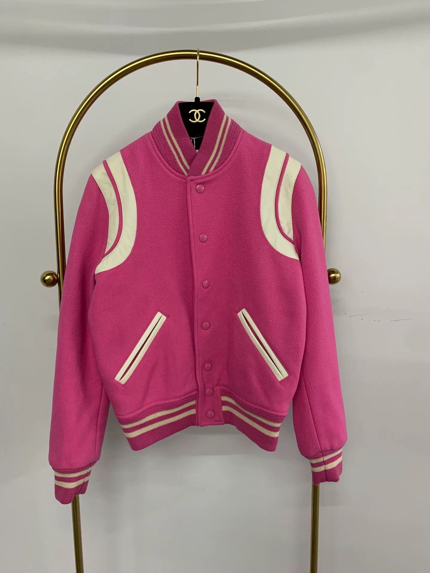 Saint Laurent Paris Saint Laurent Pink Varsity Jacket Size XXS / US 00 / IT 34 - 1 Thumbnail