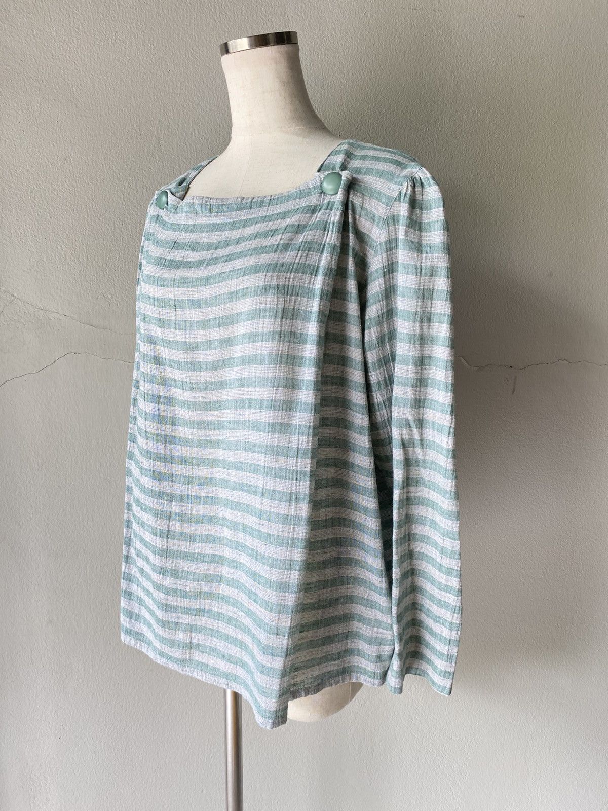 Dior Christian Dior Green-Striped Button-Detail Blouse Size M / US 6-8 / IT 42-44 - 3 Thumbnail
