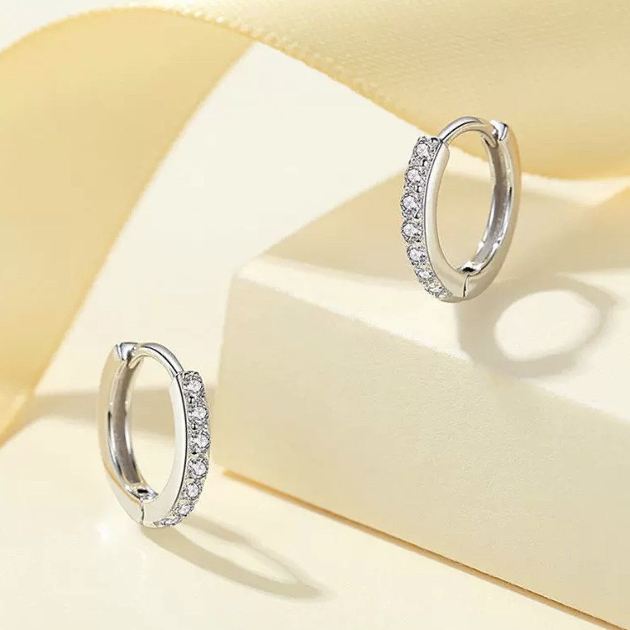 Other 12mm CZ Small Silver Hoop Earrings for Women Men Size ONE SIZE - 2 Thumbnail
