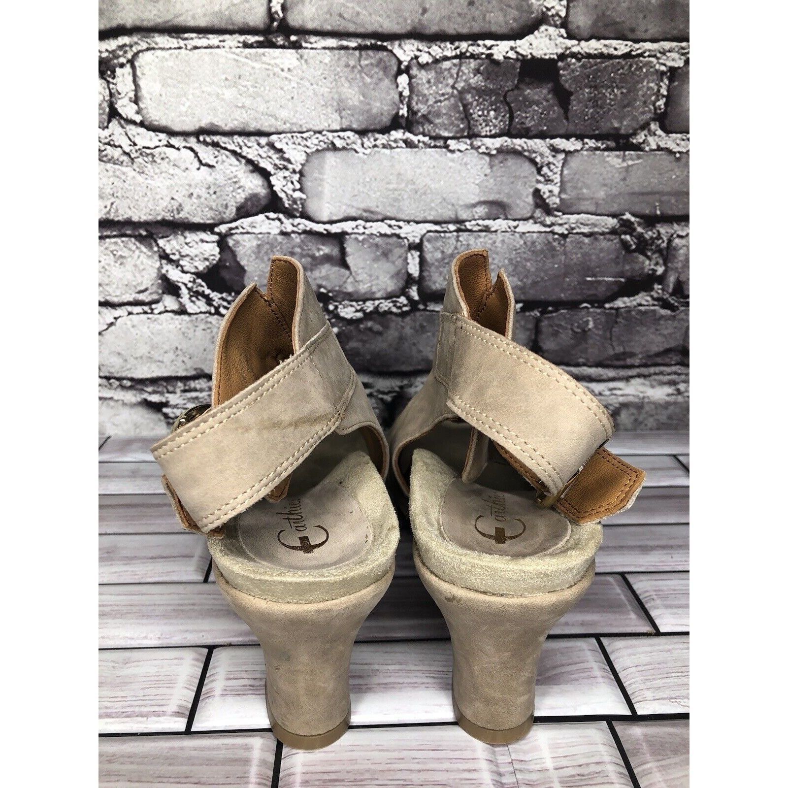 Other Earthies Santo Taupe Suede Leather Ankle Wedge Booties Women Size US 10 / IT 40 - 4 Thumbnail