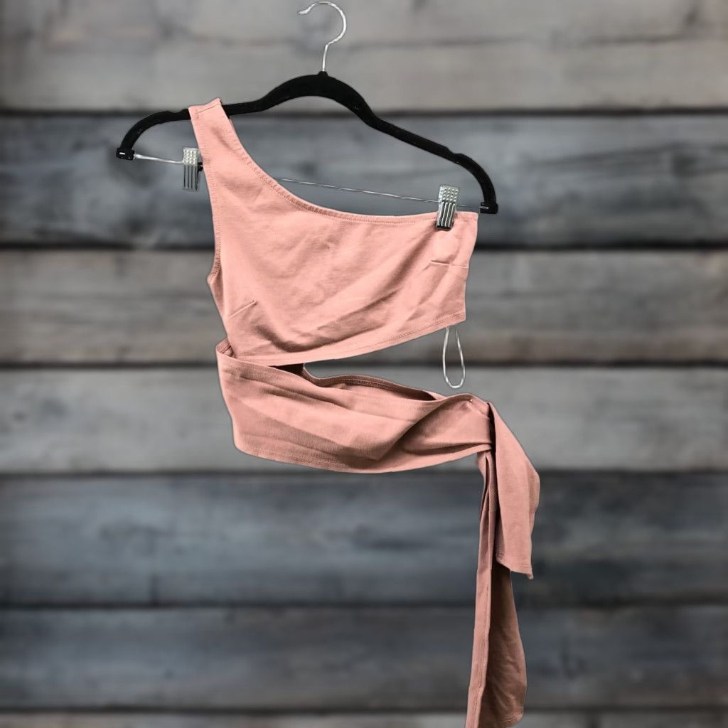Urban Outfitters Urban Outfitters Crop Top Womens XS One Shoulder Side Tie Blush Pink Cropped T-Shirt Slim Knit Solid Size XS / US 0-2 / IT 36-38 - 1 Thumbnail