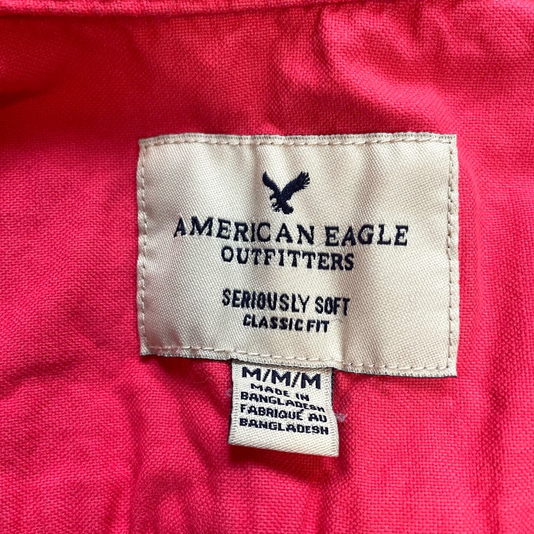 American Eagle Outfitters American Eagle Shirt Adult Medium Pink Solid Cotton Linen Knit Button-Up Collared Spread All Seasons Mens Size US M / EU 48-50 / 2 - 4 Thumbnail