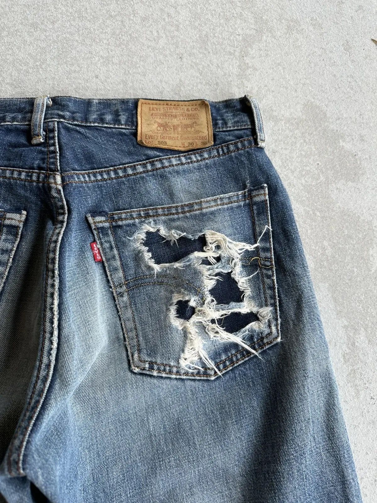 LVC CRAZY 🔥🔥 DISTRESSED DENIM 🧷 Vintage LEVI’S 503 Denim Pants Size US 29 - 18 Thumbnail