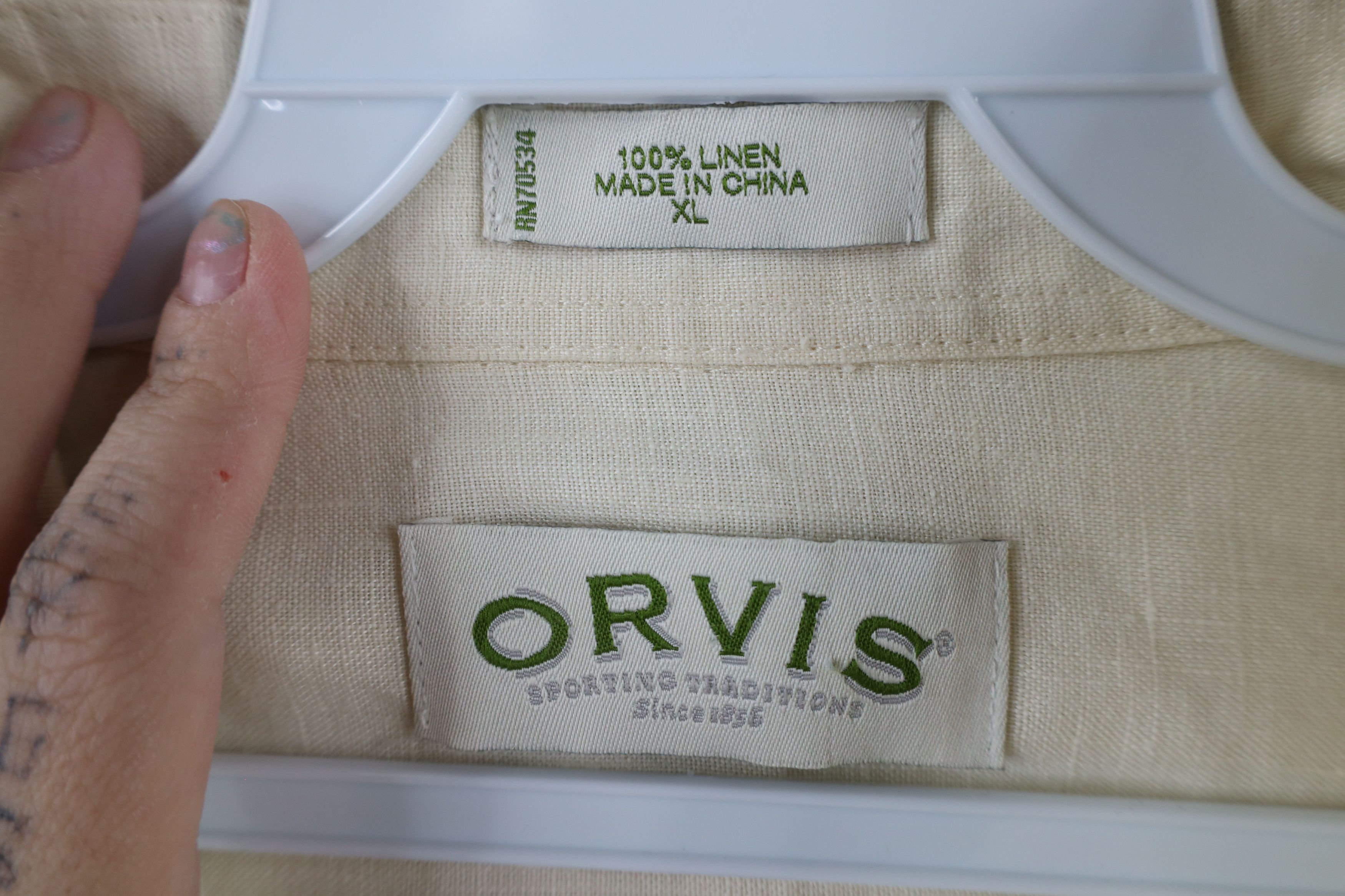 Orvis × Vintage Vintage Orvis Linen Safari Bush Collared BUtton Shirt Cream Size US XL / EU 56 / 4 - 9 Thumbnail