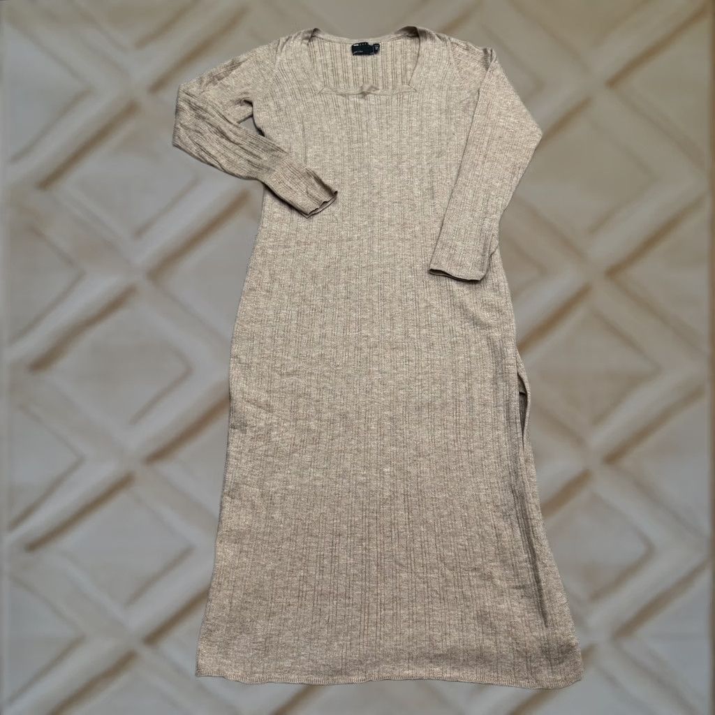 Asos ASOS Maternity Ribbed Knit Midi Dress Women 6 Brown Long Sleeve Side Slit Dress Size M / US 6-8 / IT 42-44 - 1 Thumbnail