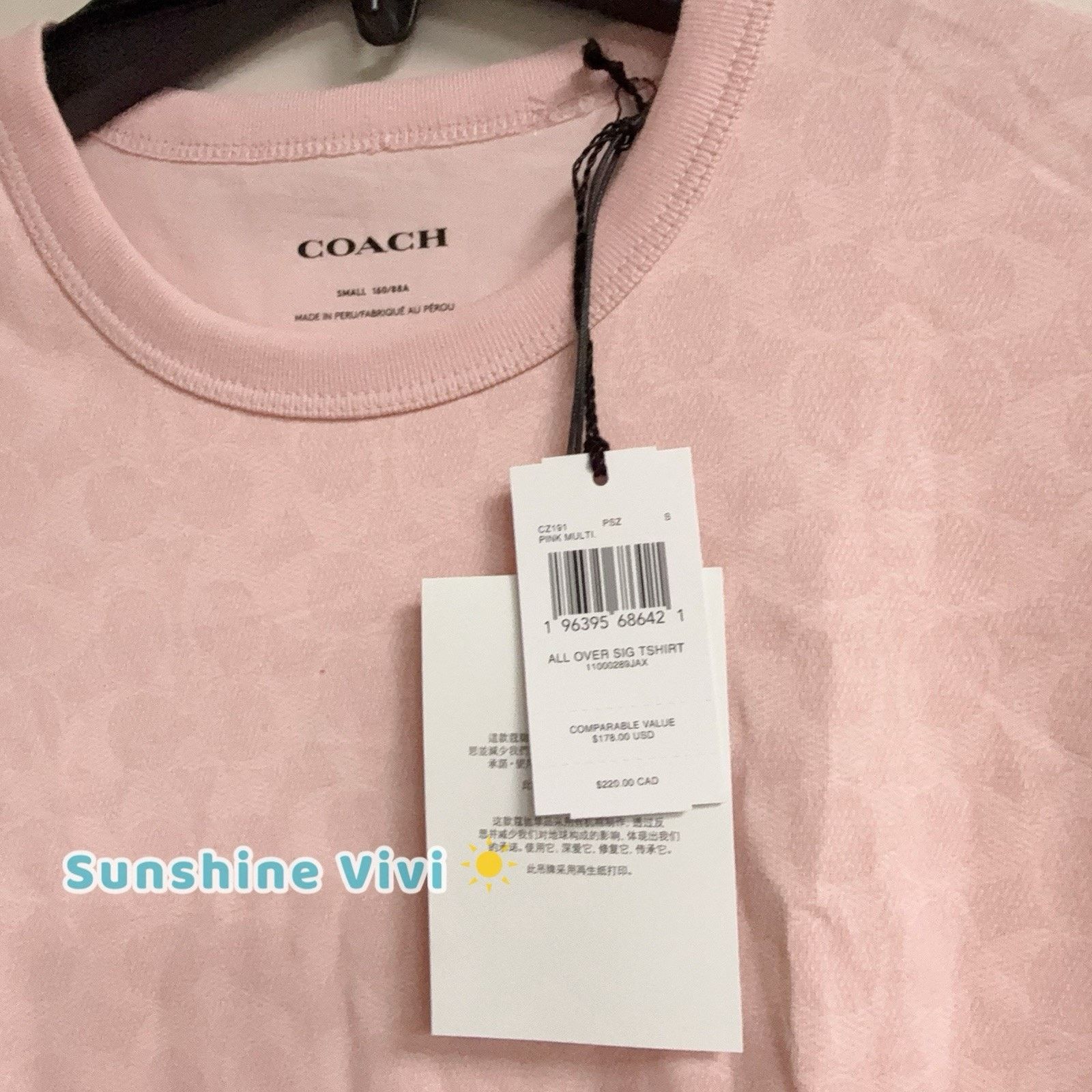 Coach NWT Coach Women's Powder Pink Organic Cotton T-Shirt CZ191 S Size S / US 4 / IT 40 - 2 Thumbnail