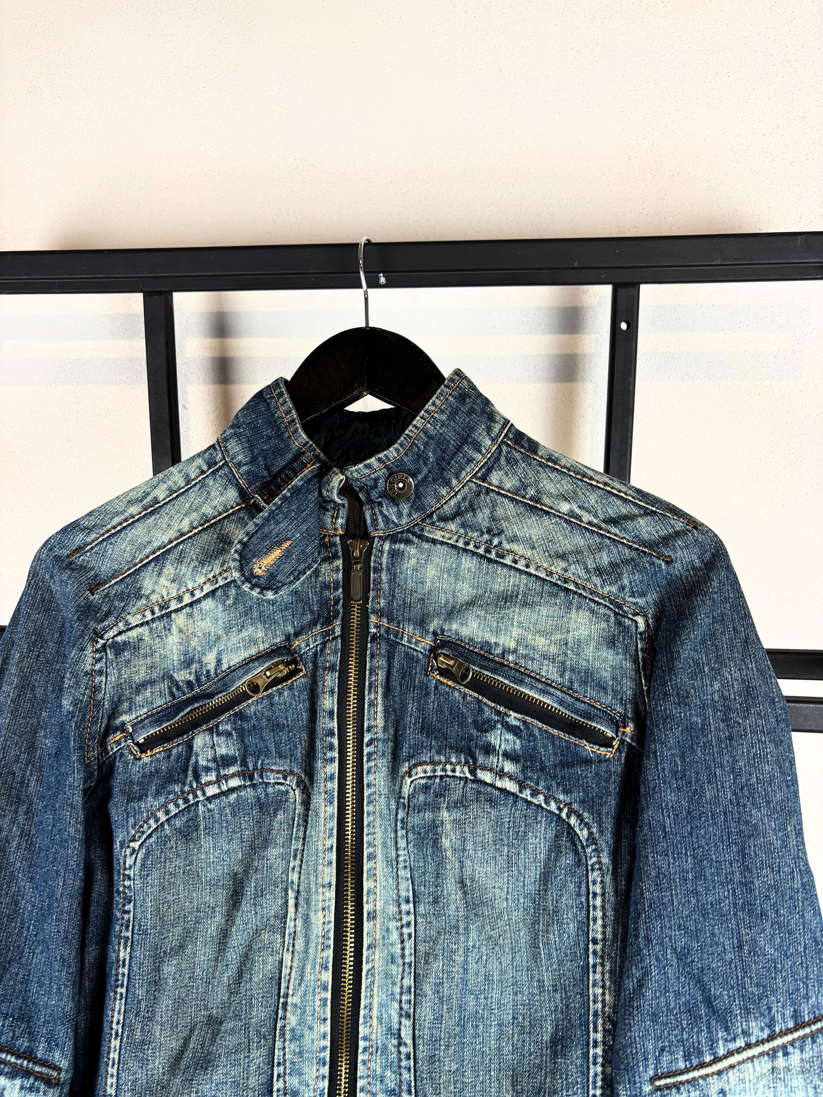 Other Vintage Denim Jacket Zip Up Faded Blue Y2K Biker Style Fit Size US XS / EU 42 / 0 - 4 Thumbnail