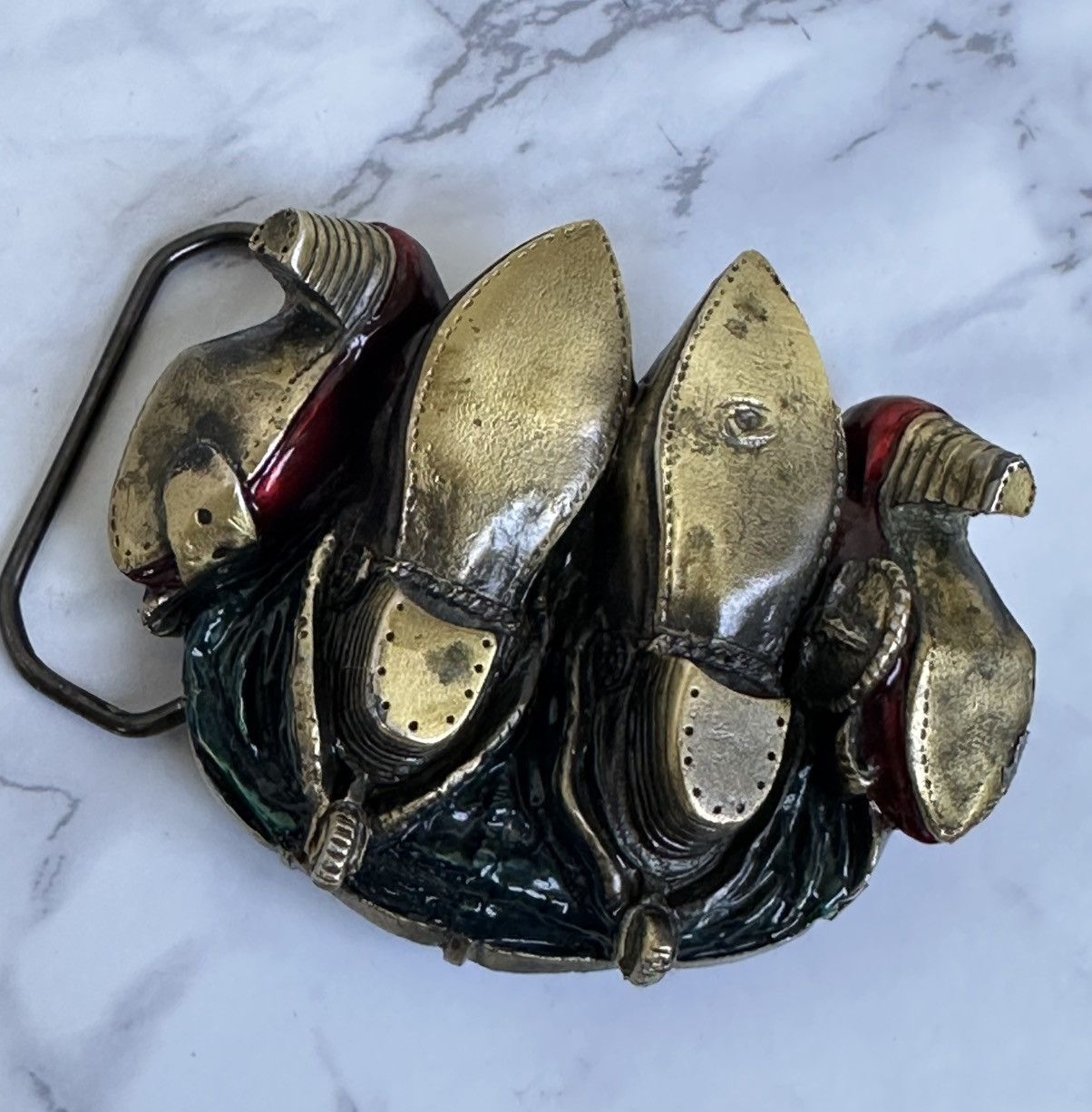Vintage Vintage 1982s Brass Belt Buckle Knocking Boots Cowboy USA Size ONE SIZE - 2 Thumbnail
