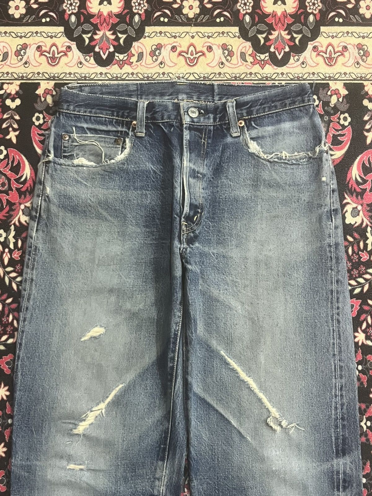 Okura Japan Okura 5 Blue Faded Washed Distressed Selvedge Jeans Size US 31 - 5 Thumbnail
