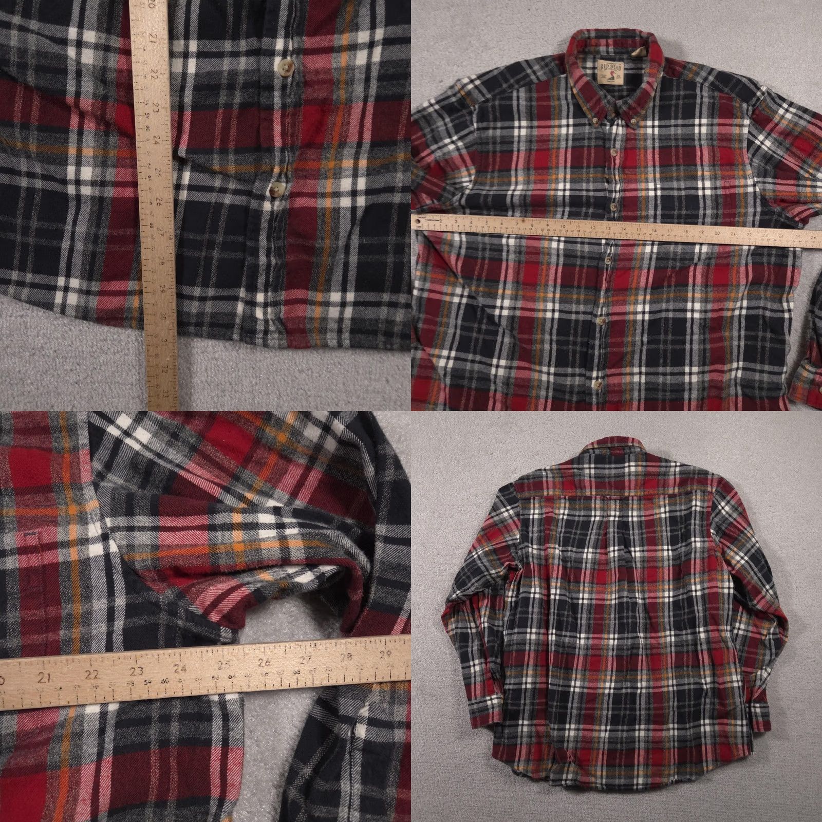 Vintage RedHead Flannel Shirt Mens 2XL Plaid Button-Down Long Sleeve Red Black Gray Cotton Grid Pattern Size US XXL / EU 58 / 5 - 8 Thumbnail