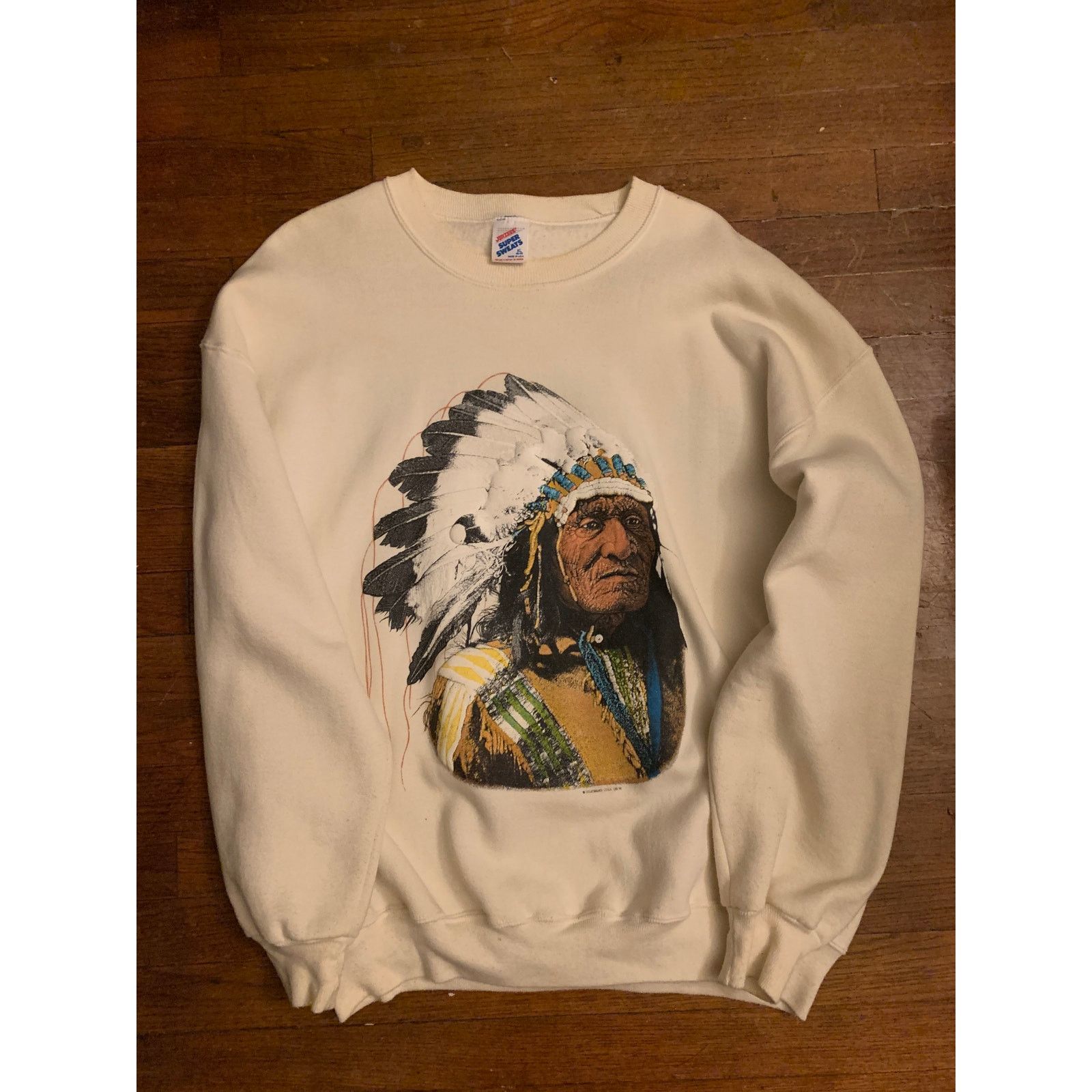 Vintage 90s Native American Graphic Sweatshirt Beige XL Size US L / EU 52-54 / 3 - 11 Thumbnail