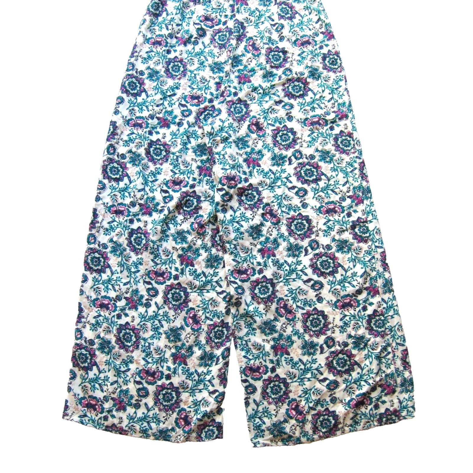 Pinko VINTAGE Miami 100% Rayon Green Pink Floral Cap Sleeve Wide Leg Romper Jumpsuit Small Size 28" / US 6 / IT 42 - 7 Thumbnail